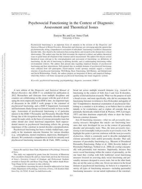 Psychosocial Functioning In The Context Of Diagnosis Assessment And