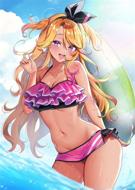 Hanasaki Mahiru Original Highres Girl Agejo Gyaru Bare Arms Bare Shoulders Bikini
