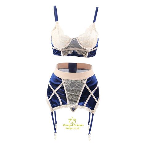 Blue Bra Set Womens Lace Lingerie Set Plus Size Bra Brief Sets Hot Garter Set High Waist