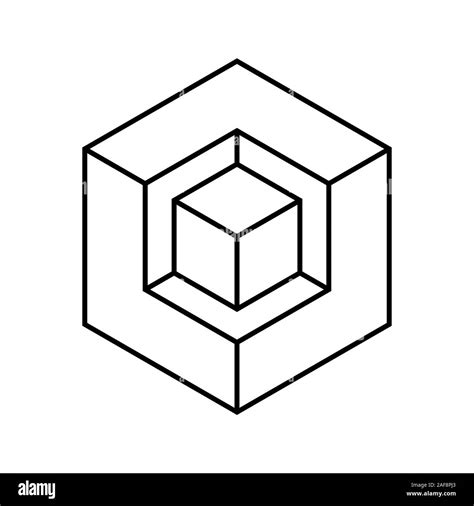 3D Isometric Box Shape Outline Small Cube In A Big Cube Abstract