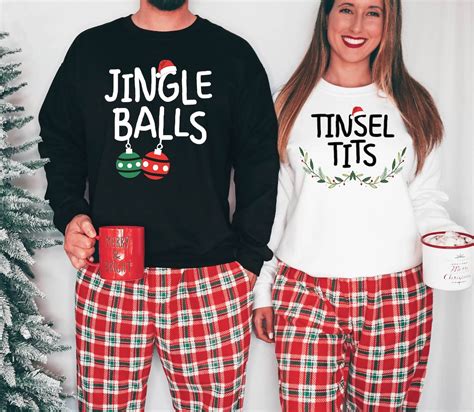 Jingle Balls And Tinsel Tits Funny Christmas Party Sweatshirts Holiday Party Couple Sweatshirt