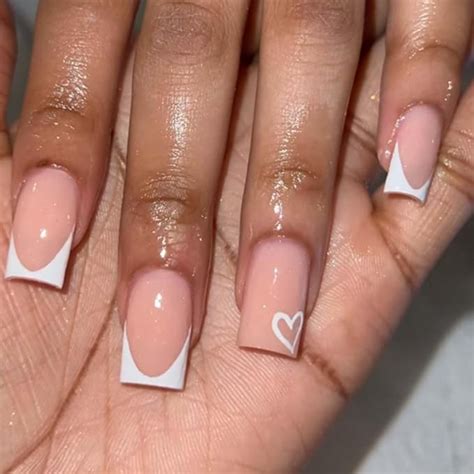 Amazon Gifiky Short French False Nails Coffin Press On Nails Nude Nails Tips Full Cover