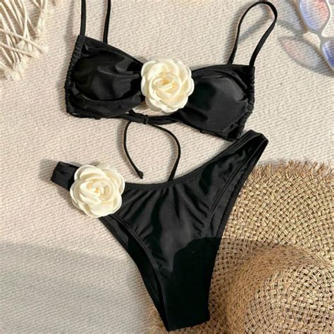 Sentaili Womens New Style Three Dimensional Flower Bikini Suit Sexy Beach Resort Swimsuit