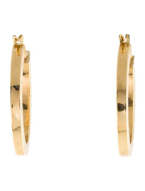 14k Yellow Gold Hoop Earrings Featuring Greek Key Motifs And Hinged