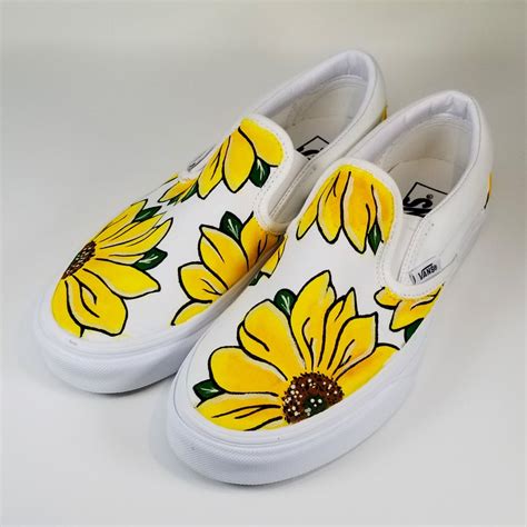 Custom Sunflower Vans Slip On Shoes Etsy