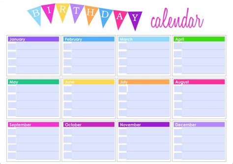 Awesome printable birthday calendar template