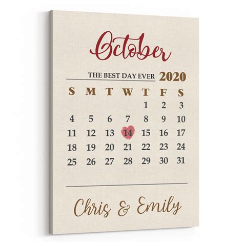 Personalized Wedding Date Calendar Canvas Print | 365Canvas