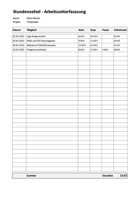 Arbeitszeiterfassung Excel Kostenlose Vorlage Herunterladen