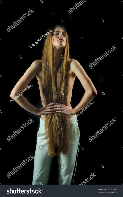 Woman Stylish Long Hair Naked Chest Stock Photo 740091940 Shutterstock