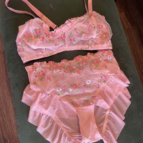 Pink Floral Lingerie Set Lingerie Never Worn But Depop