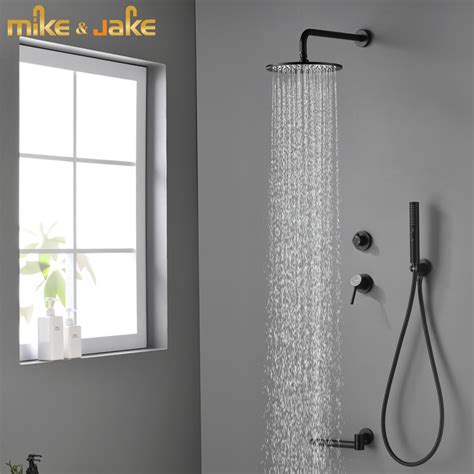 Jual Matte Black 3 Function Wall Shower Kit Concealed In Shower Mixer Bathtub Shower Mixer Hot