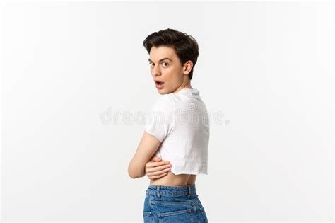 Lgbtq And Pride Concept Side View Of Surprised Gay Man Open Mouth In Awe Staring At Camera