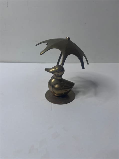 Solid Brass Duck Figurine With Umbrella Etsy