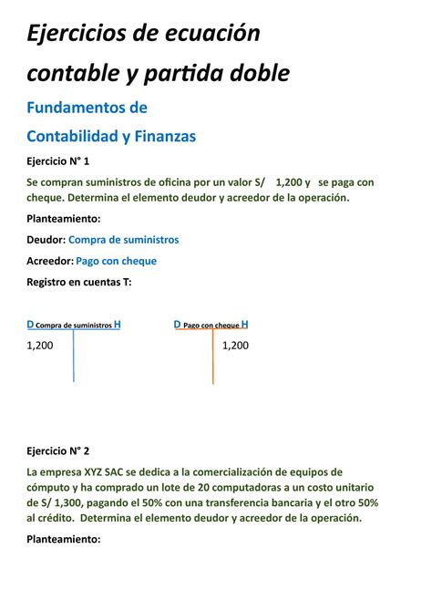 Semana 6 Ejercicios de ecuación contable y partida doble Ejercicios