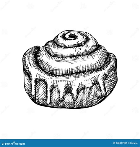 Sketched Cinnamon Roll Illustration. Vector Sketch of Traditional Baked ...