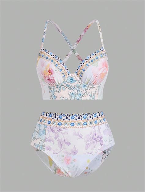Swim Oasis Femme Ensemble de bikini à imprimé floral sexy avec cache maillot et jupe d été