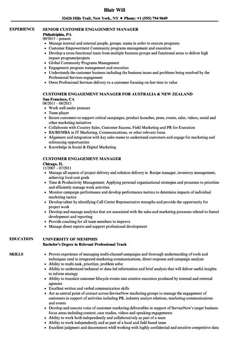 Customer Engagement Manager Resume Samples Velvet Jobs