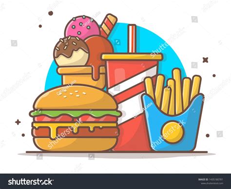 Burger Combo With Ice Cream Soda And French Fries Fast Food Logo