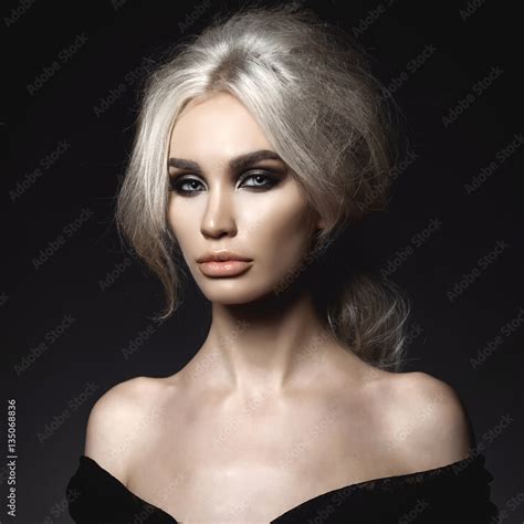Beautiful Blonde Woman With Elegant Hairstyle Stock Photo Adobe Stock