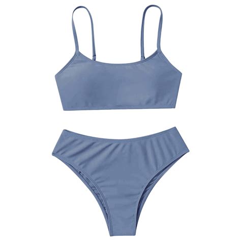 ASFGIMUJ Girls Two Piece Swimsuit Sport Solid High Waist Bikini Set