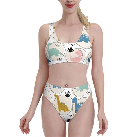 Lukts Women High Waisted Bikini Set Cute Dinosaurs Swimsuit Piece Bathing Suit Tummy Control