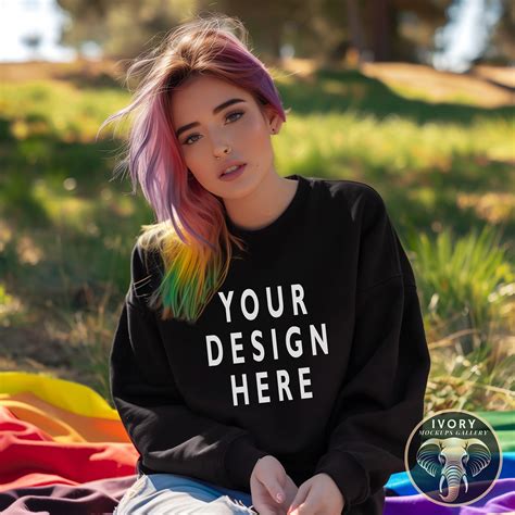 Picnic Festival Lgbt Lesbian Mockup Lgbtq Gay Pride Sweatshirt Mockup Gildan Black