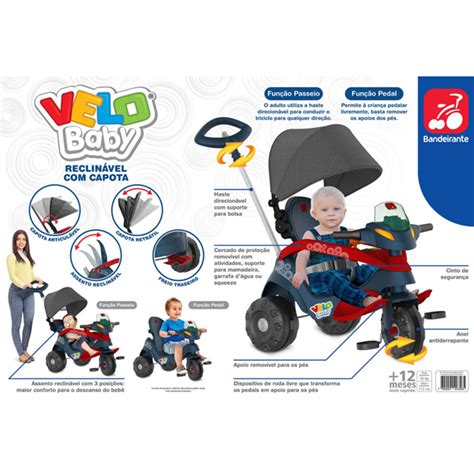 Triciclo Infantil Passeio E Pedal Velobaby Empurrador Azul