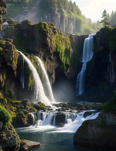 Premium AI Image | Beautiful Waterfalls landscape