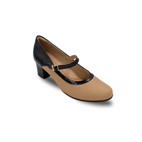 Sapato Casual Piccadilly Salto Bloco Baixo Joanete Bicolor Nude Claro Preto Zona Franca
