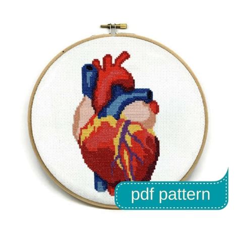 Floral Anatomical Heart Cross Stitch Pattern Cross Stitch Etsy