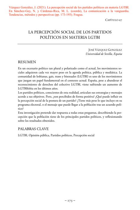 Pdf La Percepción Social De Los Partidos Políticos En Materia Lgtbi