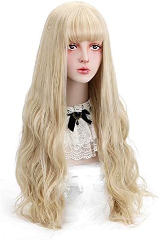 Amazon Styler Long Blonde Synthetic Wig With Bangs Natural Long Wavy Cosplay Wigs For