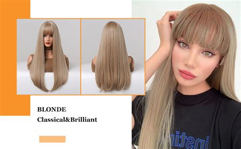 Amazon Haircube Blonde Long Straight Hair Long Hair With Bangs Natural Appearance Heat