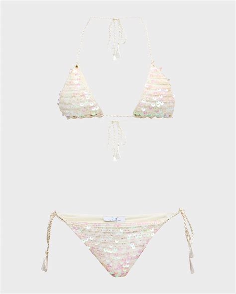 My Beachy Side Hand Crochet Sequin Two Piece Bikini Set Neiman Marcus