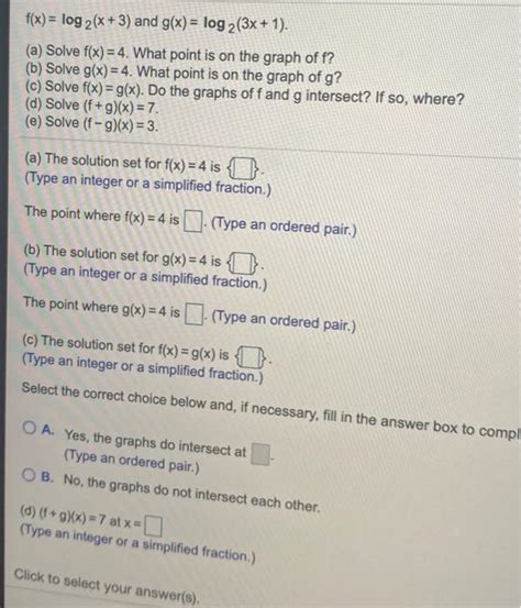 Solved Fx Log 2x3 And Gx Log 23x 1 A Solve