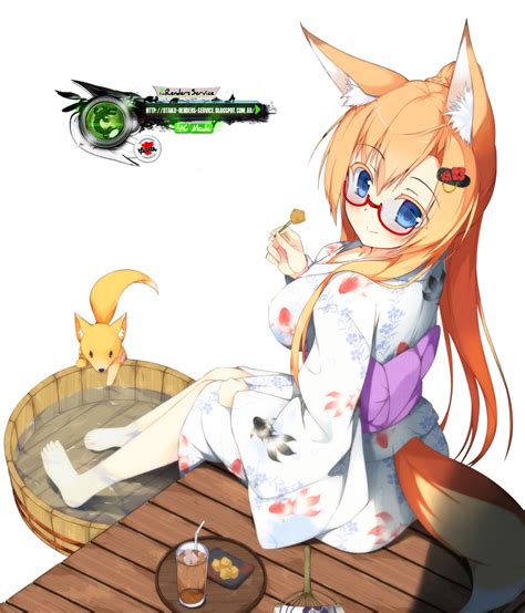 Animal Earls Barefoot Japanese Clothes Kimono Kitsune Megane Red Hair