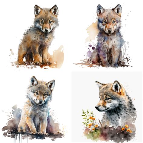Baby Wolfbaby Wolf Clipart Watercolor Woodland Animal Etsy