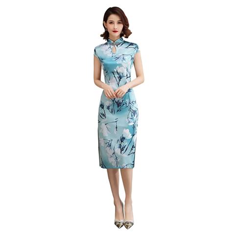 Xangai Hist Ria Ver O Azul Qipao Chin S Vestido Cheongsam De Seda Do