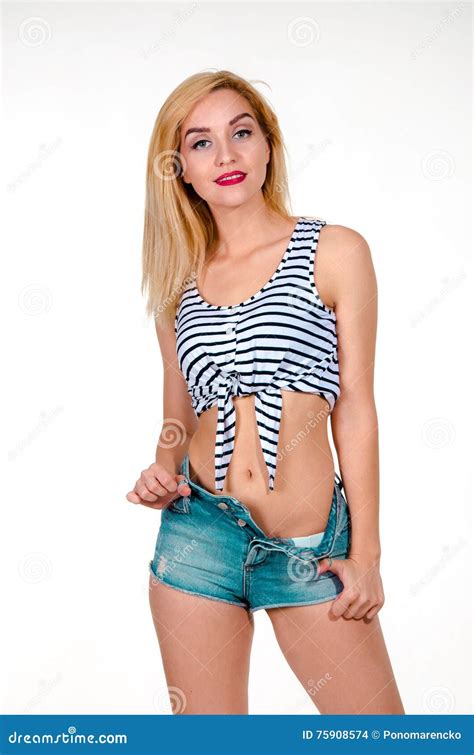 Blonde Girl Smiling In Studio Stock Photo Image Of Copy Charming 75908574