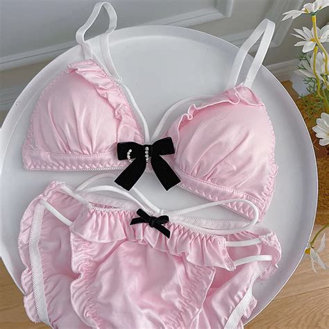 Kawaii Women Bralette Push Up Brassiere Sexy Bow Bra French Lingerie Female Bra And Panty Set