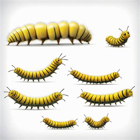 Premium Vector | A collection of yellow caterpillars with a white