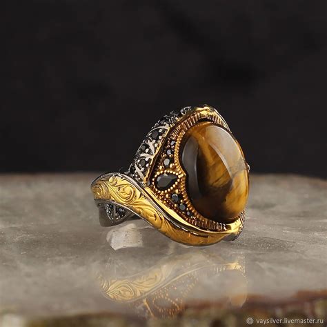 Серебряный перстень с тигровым глазом - стильный мужской аксессуар в ...
