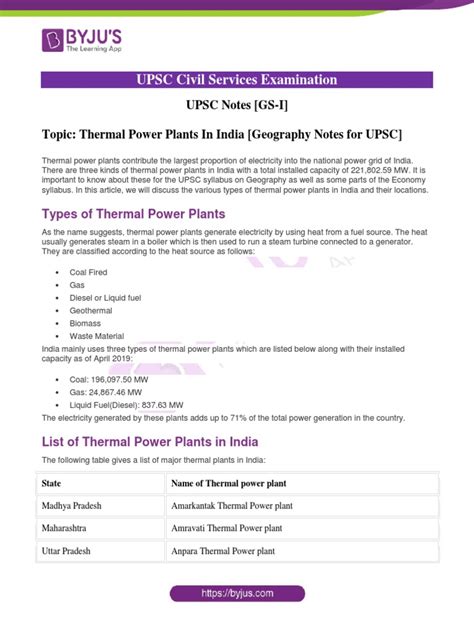 Thermal Power Plants In India Geography Notes For Upsc Pdf Power Station Electricity