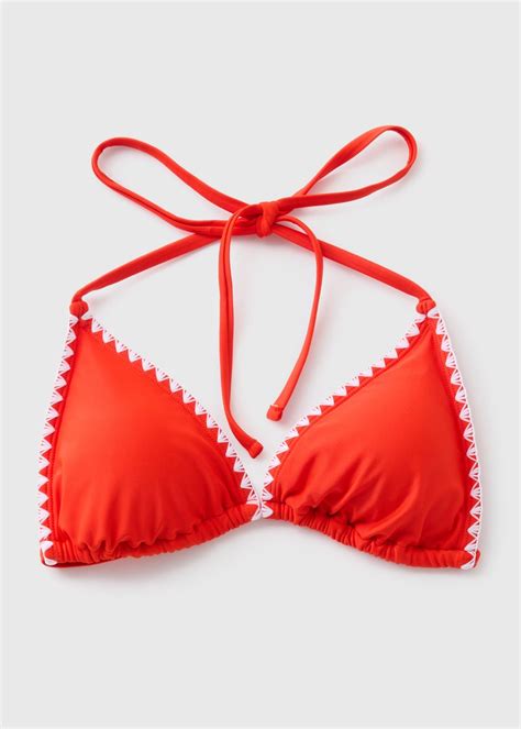 Red Stitch Triangle Bikini Top Matalan