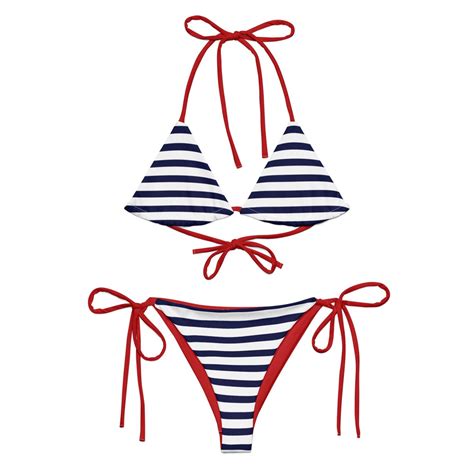 Sailor Triangle Bikini Blue And Red Bikini Striped Etsy