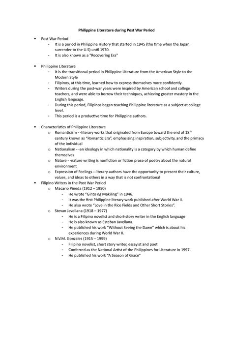 Philippine Literature During Post War Period It Is Also Known As A