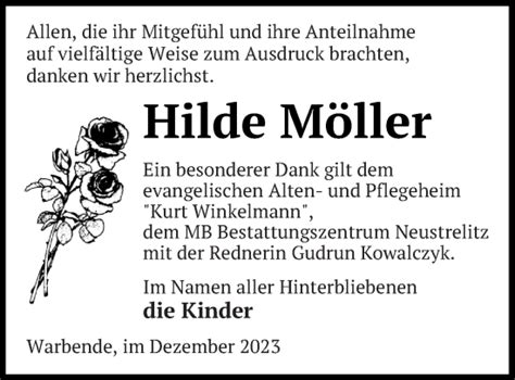 Traueranzeigen Von Hilde M Ller Trauer Nordkurier