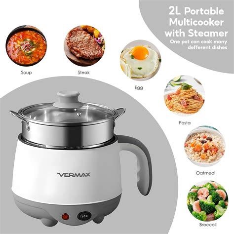 Vermax Potable Rice Cooker With Steamer 2L Multi Cooker Double Layer Mini Hot Pot Non Stick