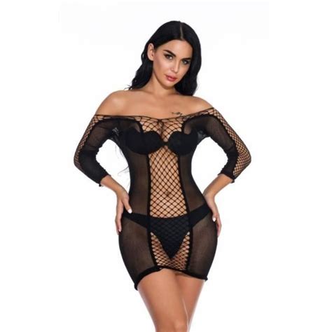 Femmes Robes Sexy Lingerie Robe Femme Fishnet Mini Robe D Collet E Maille Pour Les Pr Liminaires