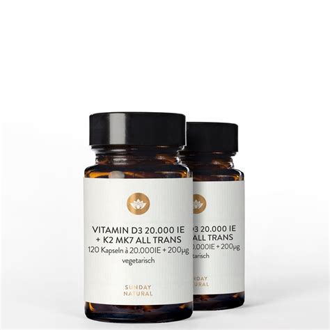 Vitamin D3 + K2 MK7 all trans 20000 IE + 200µg 2x120 Kapseln